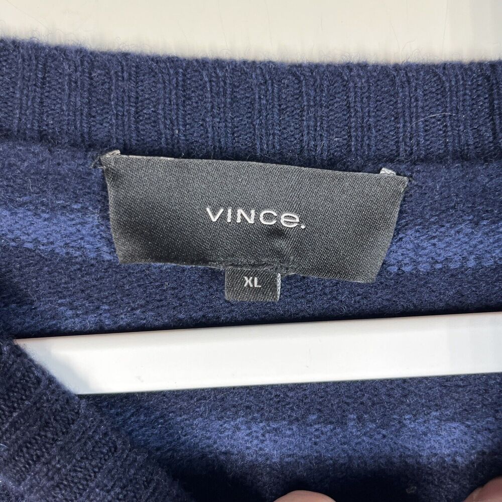 Vince 100% Wool Sweater Mens XL Blue‎ Stripe Crew Neck Cozy Soft Ribbed Cuffs - Picture 3 of 9